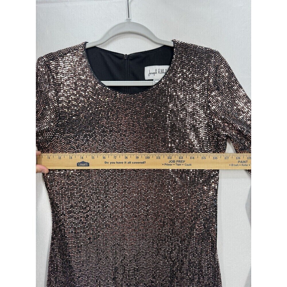Joseph Ribkoff Shimmer Sheath Dress Size 6 Rose Gold Flare Long Sleeve Party - Picture 9 of 12